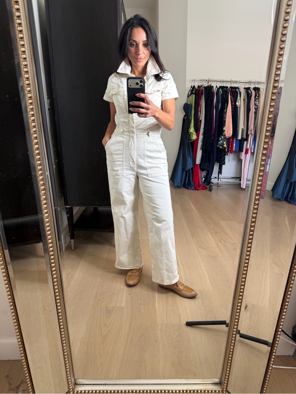 Good American Cream Utility Jumpsuit